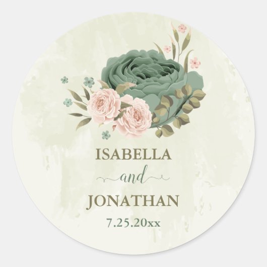 Sticker Rond mariage fleurs vert sauge (Devant)