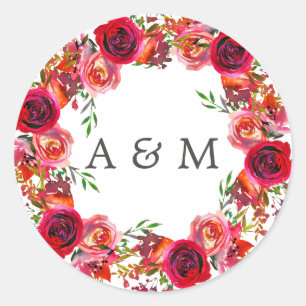Sticker Rond Mariage floral aquarelle