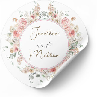 Sticker Rond Mariage Floral Aquarelle Jardin d'Été