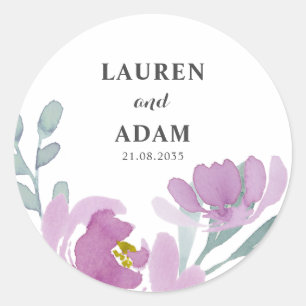 Sticker Rond Mariage Floral Aquarelle Rose Rustique