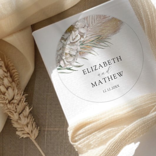 Sticker Rond Mariage Floral Beige Bohème