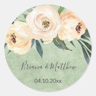 Sticker Rond Mariage Floral Beige Rose et Vert
