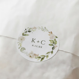 Sticker Rond Mariage Floral Blanc