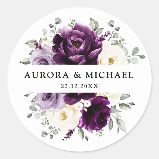 Sticker Rond Mariage floral blanc blanc blanc blanc de prune d' (Devant)