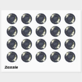 Sticker Rond Mariage floral blanc blanc bleu cuivré géométrique (Feuille)