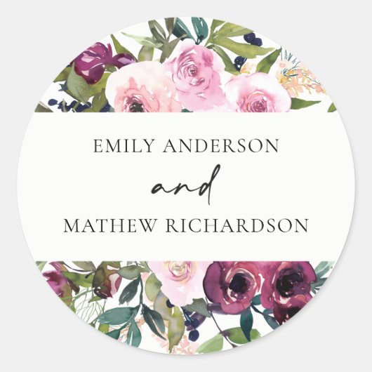 STICKER ROND MARIAGE FLORAL BLANC BLANC BRILLANT (Devant)
