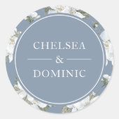Sticker Rond Mariage floral blanc bleu rustique (Devant)