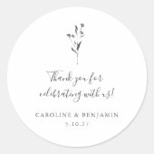 Sticker Rond Mariage floral  blanc Boho Merci personnalisé (Devant)