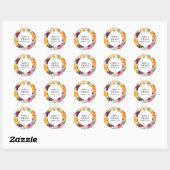 STICKER ROND MARIAGE FLORAL BLANC CLAIR JAUNE ORANGE (Feuille)