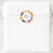 STICKER ROND MARIAGE FLORAL BLANC CLAIR JAUNE ORANGE (Sac)