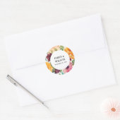 STICKER ROND MARIAGE FLORAL BLANC CLAIR JAUNE ORANGE (Enveloppe)