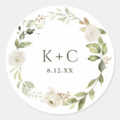 Sticker Rond Mariage Floral Blanc et Verdure (Devant)