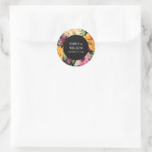 STICKER ROND MARIAGE FLORAL BLANC NOIR JAUNE ORANGE (Sac)