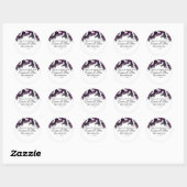 Sticker Rond Mariage floral blanc violet moderne (Feuille)