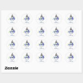 Sticker Rond Mariage Floral bleu (Feuille)