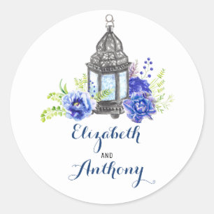 Sticker Rond Mariage Floral bleu