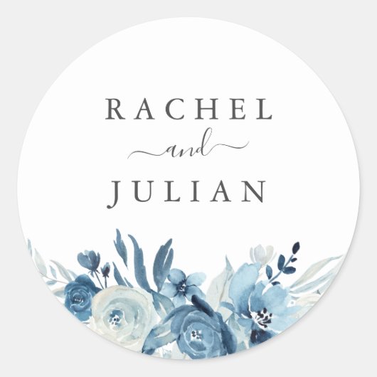 Sticker Rond Mariage floral bleu aquarelle (Devant)