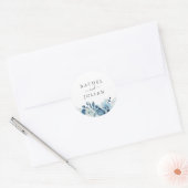 Sticker Rond Mariage floral bleu aquarelle (Enveloppe)