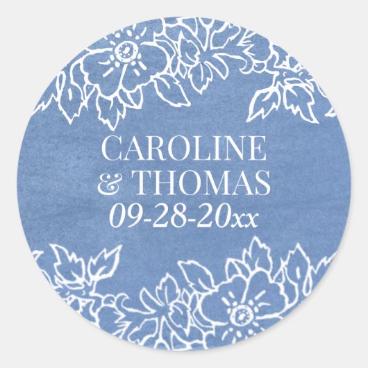 Sticker Rond Mariage Floral bleu-blanc (Devant)