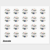 Sticker Rond Mariage floral bleu bleu bleu roux rose (Feuille)