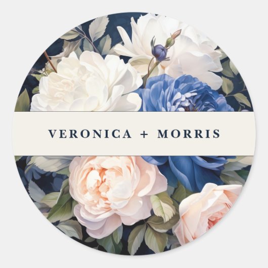 Sticker Rond Mariage floral bleu bleu marine et bleu roux (Devant)