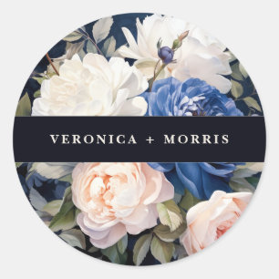 Sticker Rond Mariage floral bleu bleu marine et bleu roux