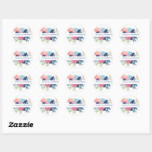 Sticker Rond Mariage floral bleu et blanc (Feuille)