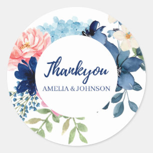 Sticker Rond Mariage floral bleu et blanc