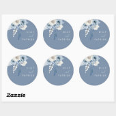 Sticker Rond Mariage floral bleu et blanc moderne (Feuille)