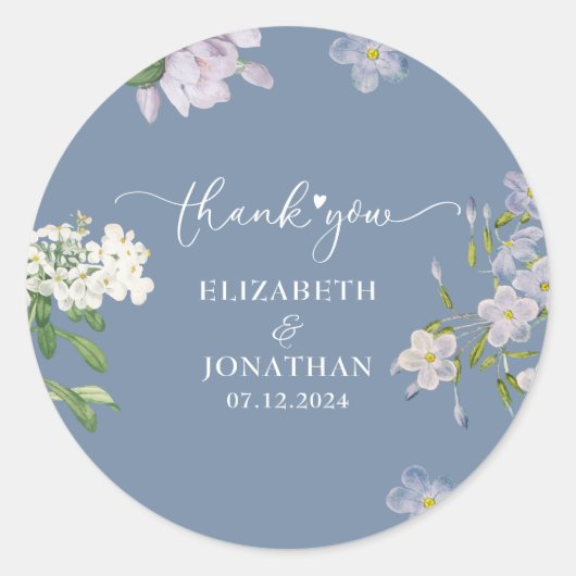 Sticker Rond mariage floral bleu et blanc poussiéreux (Devant)