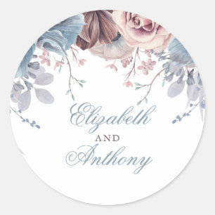 Sticker Rond Mariage floral bleu et mauve