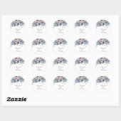 Sticker Rond Mariage floral bleu et mauve Dusty (Feuille)