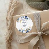 Sticker Rond Mariage floral bleu et or moderne