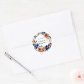 Sticker Rond Mariage floral bleu et orange (Enveloppe)