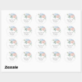Sticker Rond Mariage floral bleu et rose (Feuille)