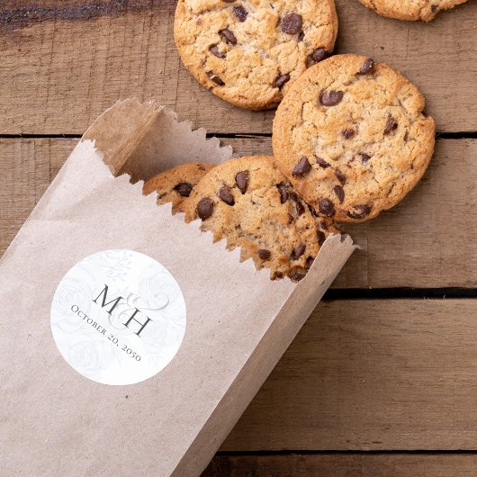 Sticker Rond Mariage Floral Bleu Favoriser Monogramme