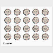 Sticker Rond Mariage floral bleu foncé et rose pâle (Feuille)