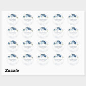 Sticker Rond Mariage floral bleu foncé moderne (Feuille)