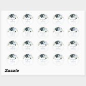 Sticker Rond mariage floral bleu marine et bleu clair (Feuille)
