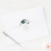 Sticker Rond mariage floral bleu marine et bleu clair (Enveloppe)