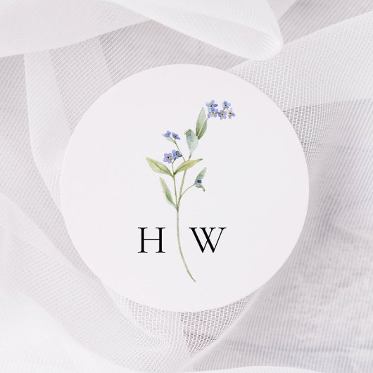 Sticker Rond Mariage floral bleu minimal