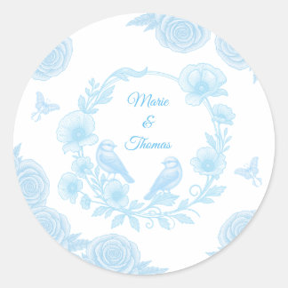 Sticker Rond Mariage Floral Bleu 💙 Noms Personnalisés