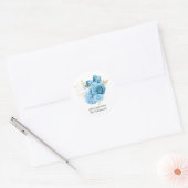 Sticker Rond Mariage floral bleu pastel et or (Enveloppe)
