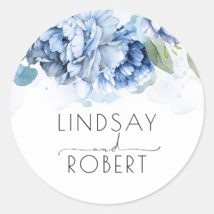 Sticker Rond Mariage floral bleu poussiéreux et marine