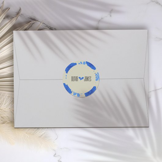 Sticker Rond Mariage floral bleu romantique