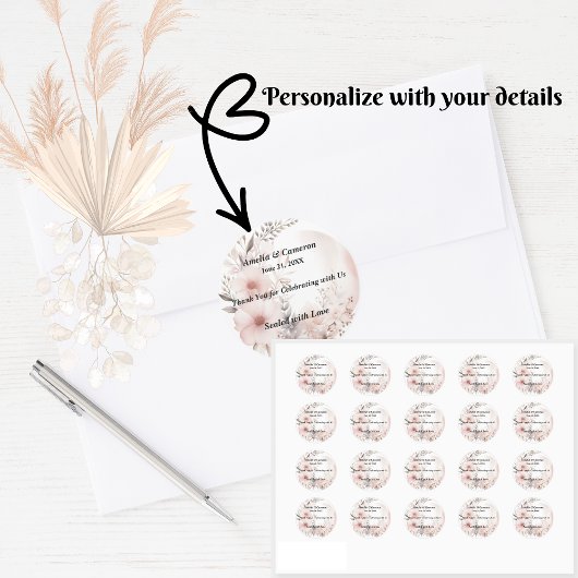 Sticker Rond Mariage floral Blush Boho