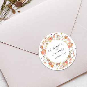 Sticker Rond Mariage Floral Bohème Automnal Rustique aux Fleurs