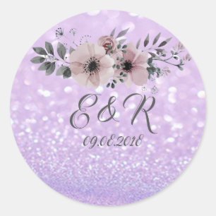 Sticker Rond Mariage Floral Bokeh Pailleté Élégant