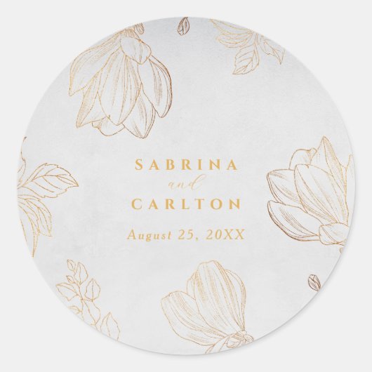 Sticker Rond Mariage floral botanique moderne doré (Devant)