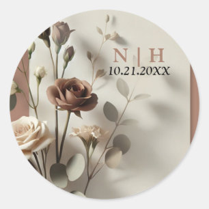 Sticker Rond Mariage Floral Botanique Moderne Mousse au Chocola